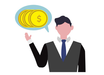 海外貨幣・ドル貨幣の説明をするビジネスマン イラスト素材
