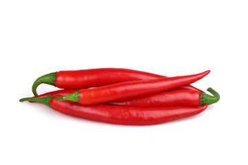 Group of beautiful chili pepper pods isolated on white background.
