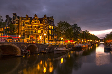 Amsterdam Canal at Cloudy Evening