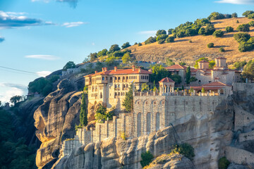 Greek Rock Monastery on the Background of a Hill