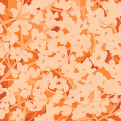 Blurred floral spring background with blooming apple tree branches in pastel coral and peach calm colors