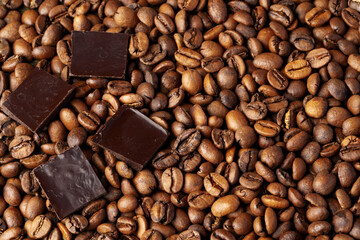 roasted coffee beans with black chocolate