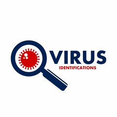 Virus identification vector logo template. This design use magnifying glass symbol. Suitable for science or medical.