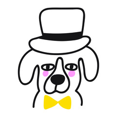 Obraz na płótnie Canvas Cute dog wearing top hat. Outline illustration. 
