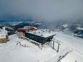 aerial view of top ski lift cabin station on chopok mountain