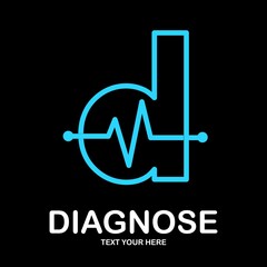 D diagnose vector logo template. This design use heart beat symbol. Suitable for medical.