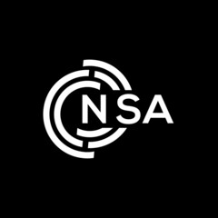 NSA letter logo design. NSA monogram initials letter logo concept. NSA letter design in black background.