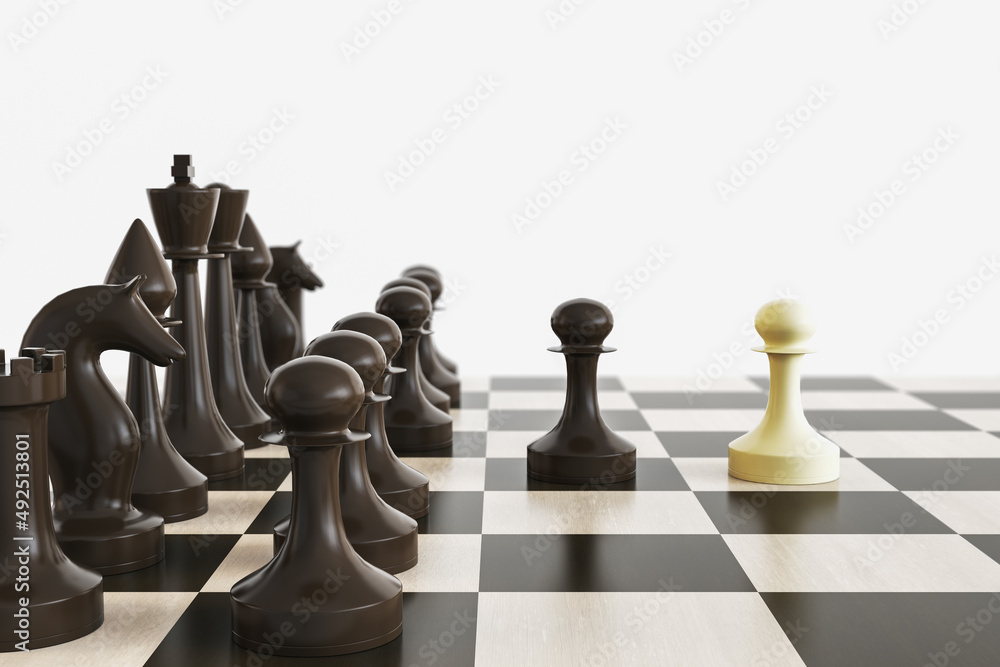 Poster creative chess board on white backdrop with mock up place. match and battle concept. 3d rendering.