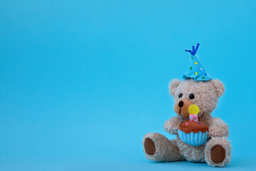 celebration, gift, holiday, happy, postcard, congratulation, place for an inscription, festive cupcake, toy soft teddy bear, birthday, birthdays, happy birthday, birthday celebration
