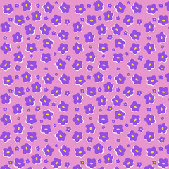 Seamless vector pattern with purple flowers on pink background. Violets on a pink background