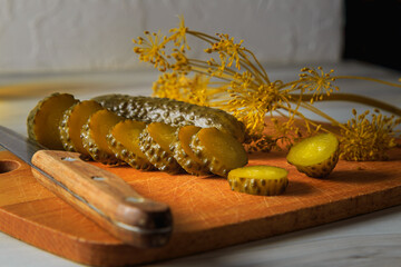 Pickled cucumbers in a jar.
