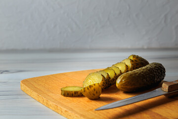 Pickled cucumbers in a jar.