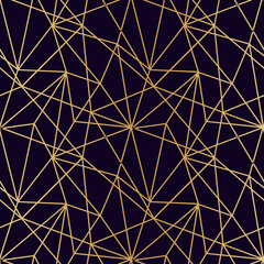 Fototapeta premium triangles mosaic of thin golden lines on a dark luxury background seamless pattern for wrapping paper textile