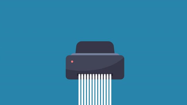 Hand putting top secret paper in shredder machine 4K motion animation.