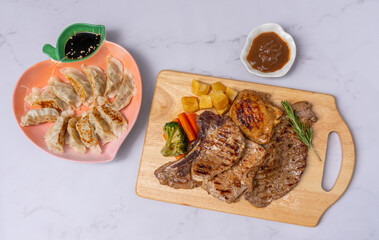 Steaks and Gyoza Mixed Dishes