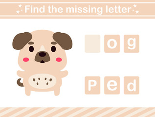 Find the missing letter of animal.suitable for preschool.Educational page for kids
