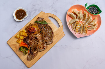 Steaks and Gyoza Mixed Dishes