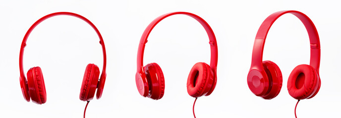 red headphones on a white background