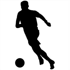 Black silhouette of a soccer player with a ball.