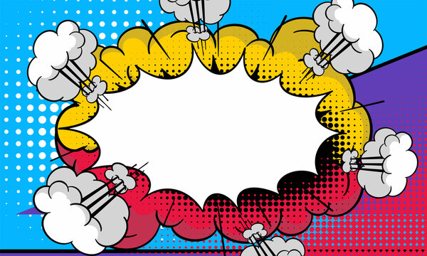 Pop art comic background with halftone color and funny cloud