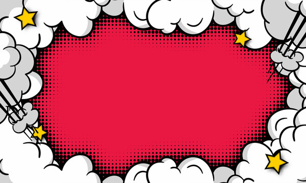 Pop art comic background with halftone color and funny cloud