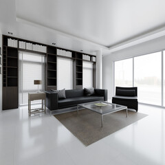 Home decor. Living room. Stylish interior 3D render. Modern apartment 3D illustration.