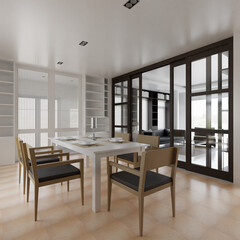 Home decor. Living room. Stylish interior 3D render. Modern apartment 3D illustration.