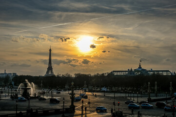 Paris Place de la Concorde Grand palais France coucher de soleil Tour eiffel