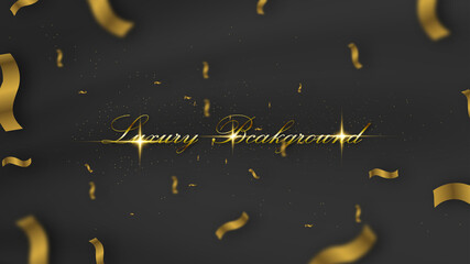 luxurious black wavy background with golden text. black silk luxury background.