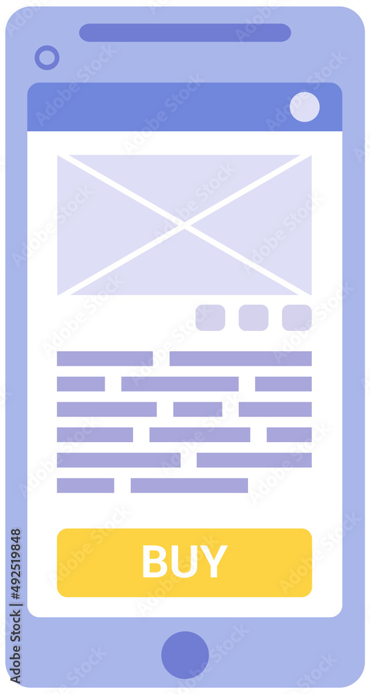 Poster online market in smartphone, shopping application with buy button. phone with program for purchases 