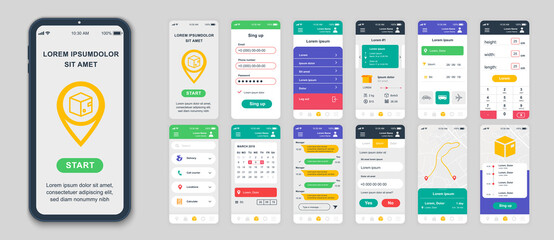 Set of UI, UX, GUI screens Delivery app flat design template for mobile apps, responsive website wireframes. Web design UI kit. Delivery Dashboard.