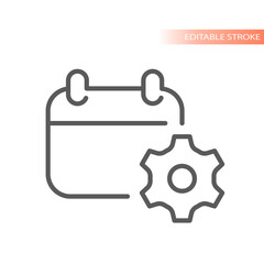 Calendar and gear line vector icon. Work planning outlined symbol.