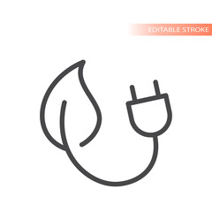 Energy efficient plug and leaf line vector icon. Renewable, eco friendly energy outlined symbol.