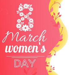 Postcard for women or mothers day. Banner for eighth march, international holiday. Greeting card with inscriptions and decorations. Congratulations template for women s day vector illustration