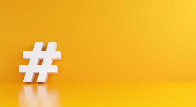 White hashtag symbol on yellow background.