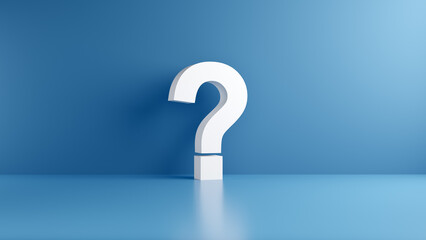 White question mark symbol on blue background. Problem, solution, confusion counseling - obrazy, fototapety, plakaty