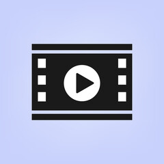 Video icon play. Control launch button on the player online for audio, film. Sign to press, stop playback. Film movie, video. Start recording, download a clip, turn on music, watch the news. Vector