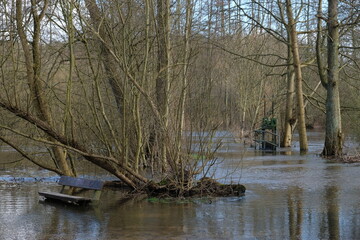 Parkanlage Grünanalge von Wasser überschwemmt
