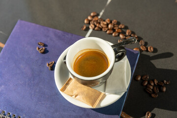 Espresso coffee served on a restaurant table