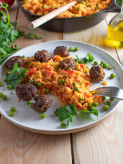 Serbian  rice with spicy meatballs. 