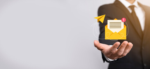 Email marketing and newsletter concept.Contact us by newsletter email and protect your personal...