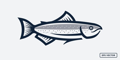 Salmon Fish Vintage Vector Illustration. modern retro simple cartoon style trout fish logo vector design.