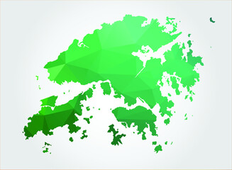 Hong Kong Map Green Color on white background polygonal