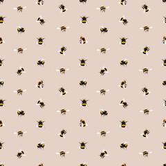 Simple bee insect seamless pattern. Beige nude colour.