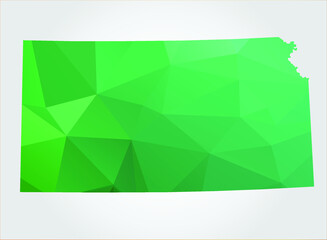 KANSAS Map Green Color on white background polygonal