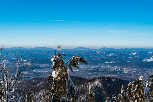 Zilina city with Moravskoslezske Beskydy mountains on the background