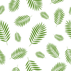 Seamless pattern of green palm leaves 
