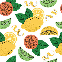 Seamless pattern - fruit flat illustration. Cocktail garnish. Vector illustration of citrus