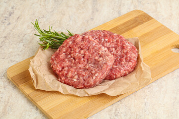 Raw beef burger cutlet for grill