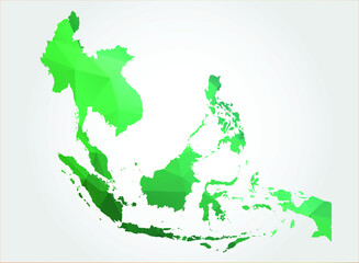 southeast asia Map Green Color on white background polygonal